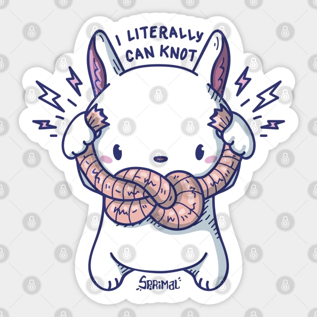 Kawaii Cute bunny rabbit with knot and quote "I literally can knot" pun Sticker by SPIRIMAL